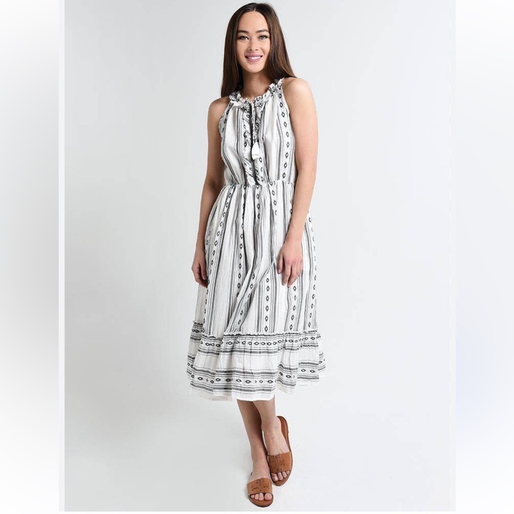 Roller Rabbit Women's Size XS Odelle Dress Sleeveless Maxi White Gray Geometric